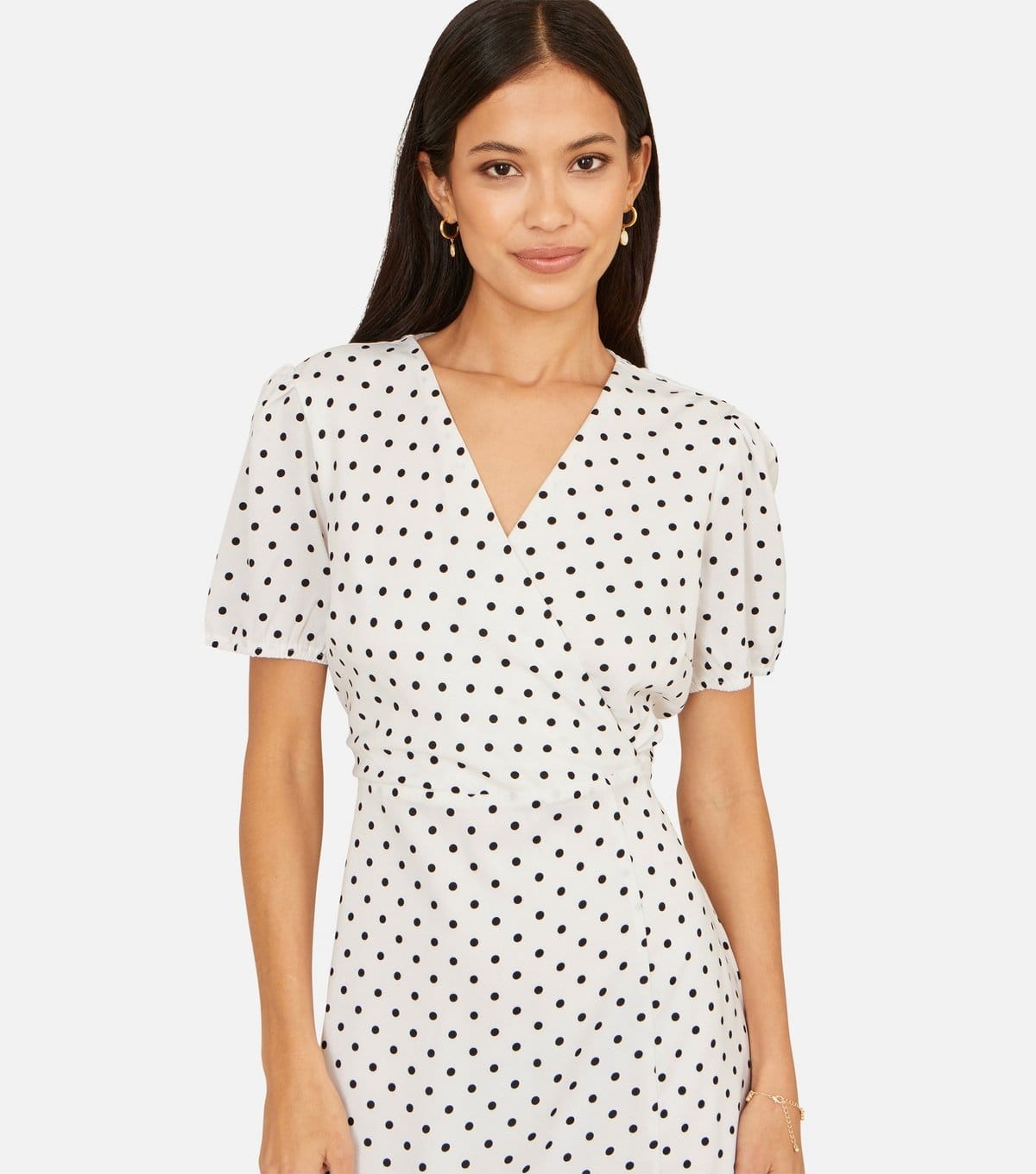 Yumi Women's White Spot Print Wrap Tea Midi Dress Yumi New Look - 4