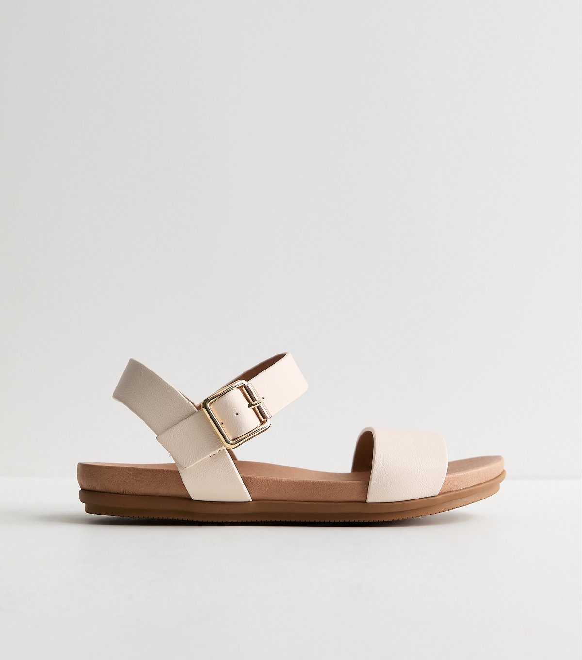 New Look Women's Wide Fit Off White Faux Leather Flat Sandals Vegan New Look - 3