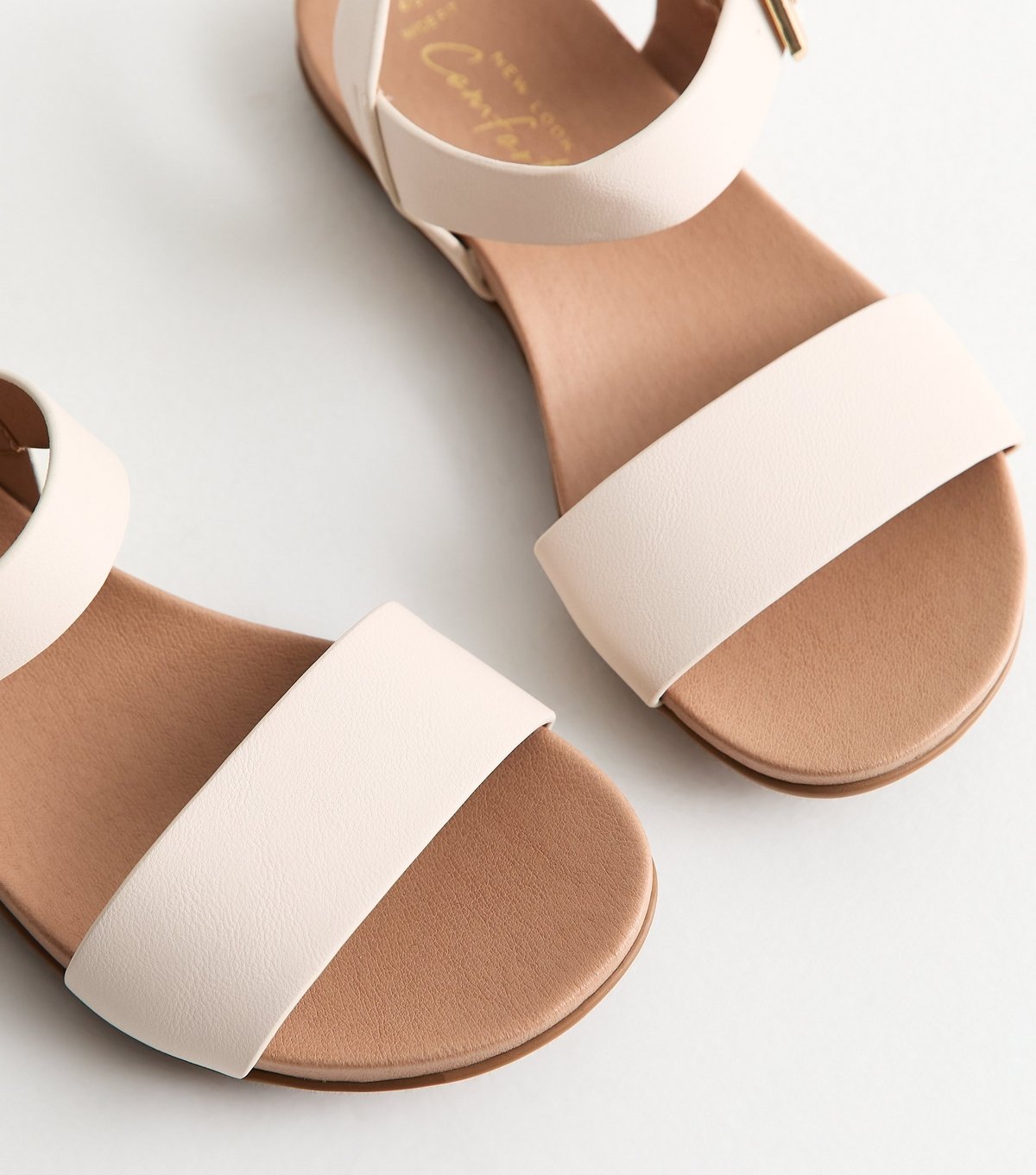 New Look Women's Wide Fit Off White Faux Leather Flat Sandals Vegan New Look - 4