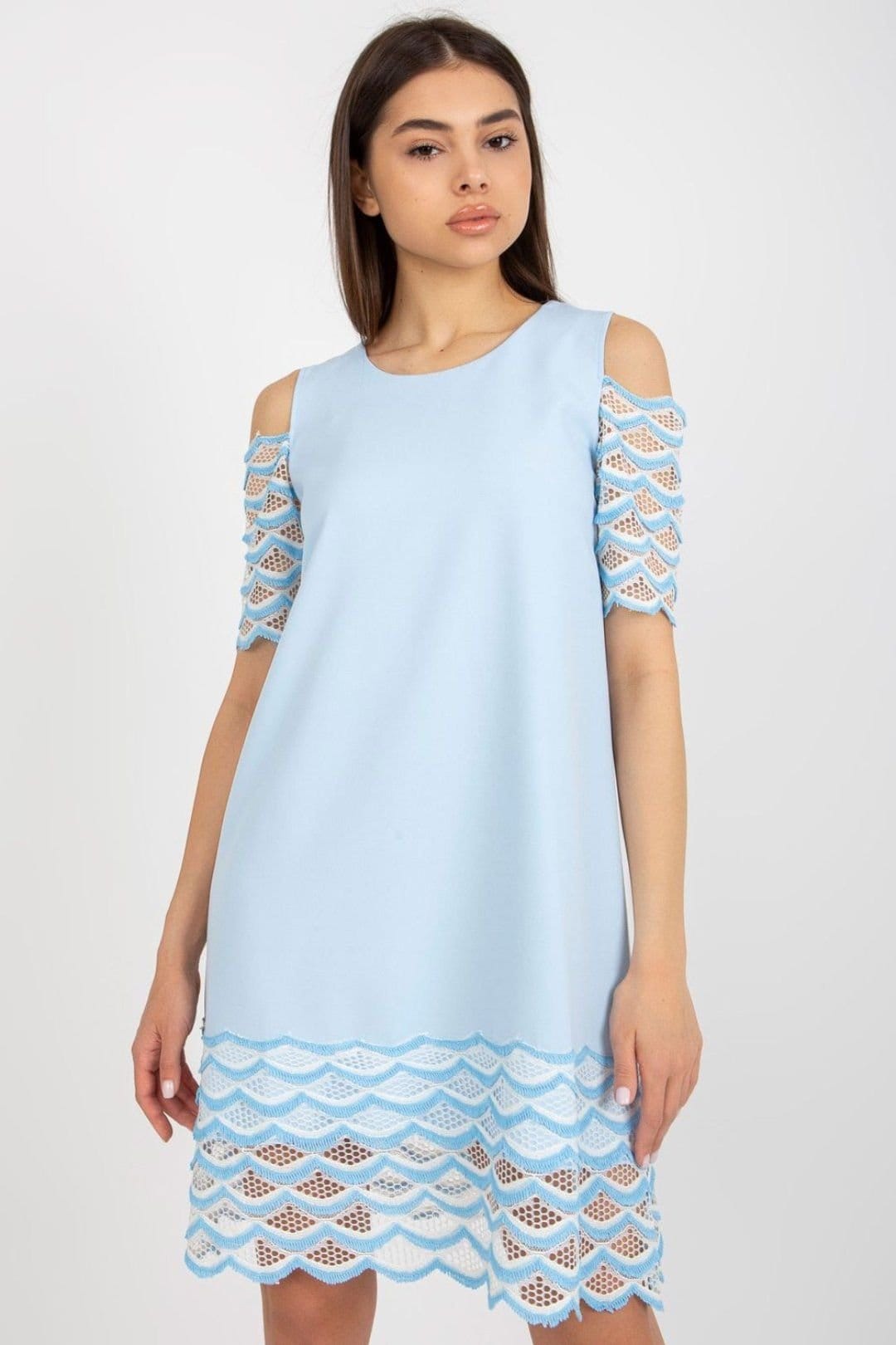Love Lace Blue Cocktail Dress with Openwork Short Sleeves