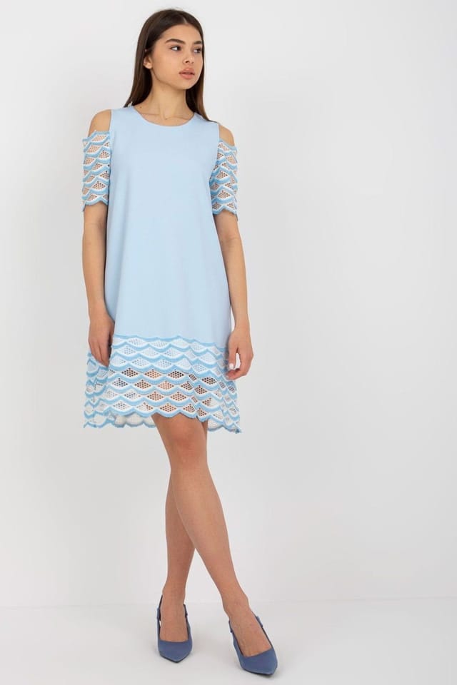 Love Lace Love Lace Women's Cocktail Dress with Openwork Short Sleeves in Blue - 2