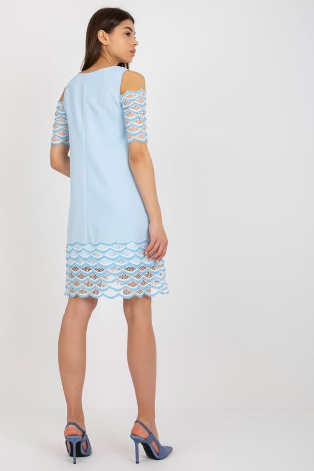 Love Lace Love Lace Women's Cocktail Dress with Openwork Short Sleeves in Blue - 3