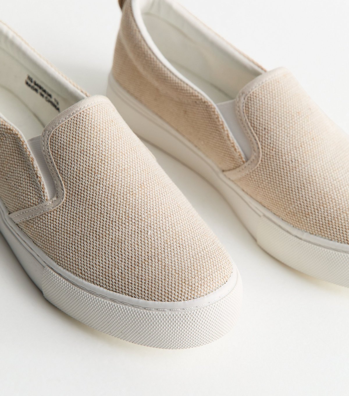 New Look Women's Off White Linen Look Canvas Slip On Trainers Vegan New Look - 4