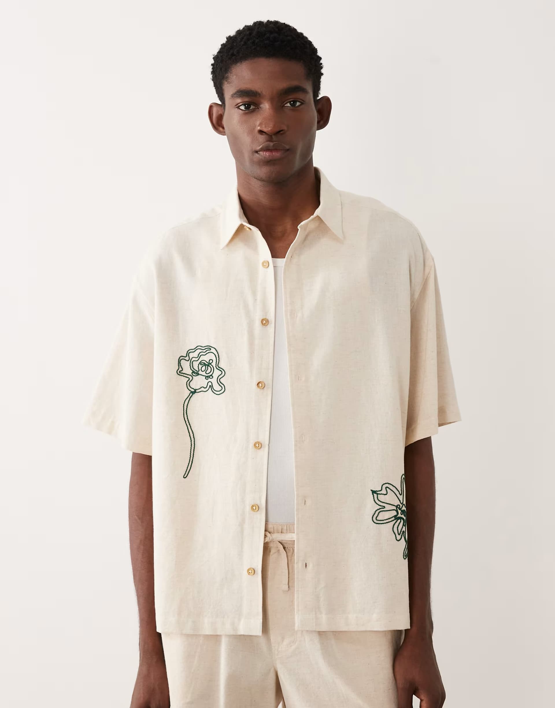 ASOS ASOS Oversized Rope Embroidery Shirt in Natural