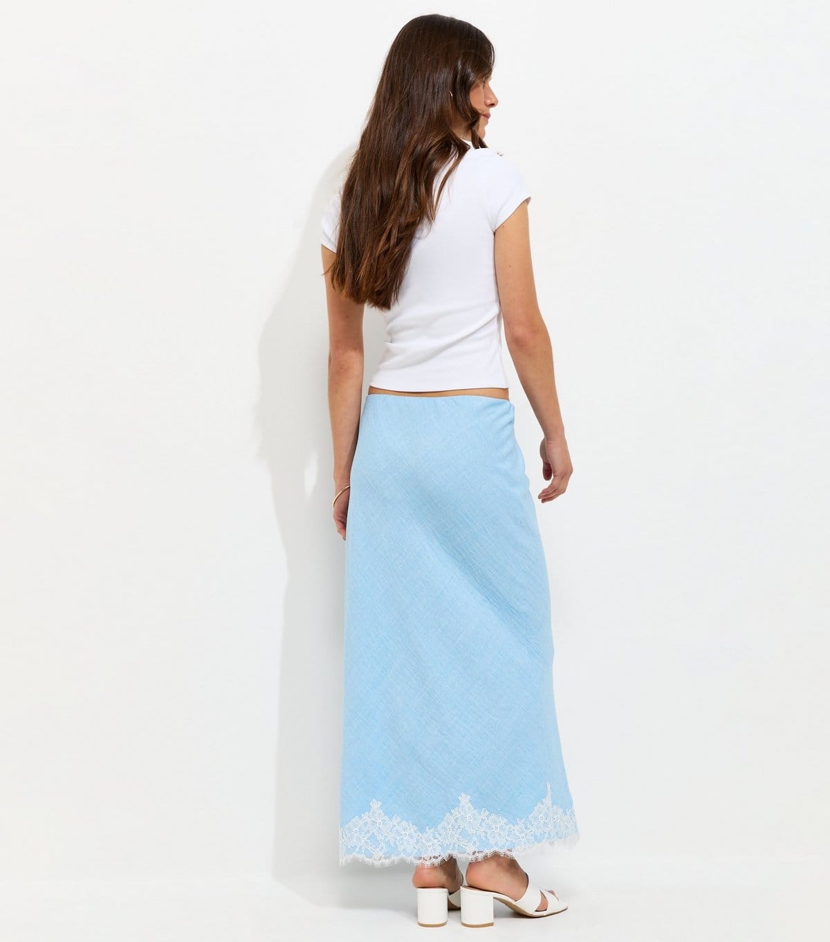 New Look Women's Petite Light Blue Woven Lace Trim Midi Skirt New Look - 4