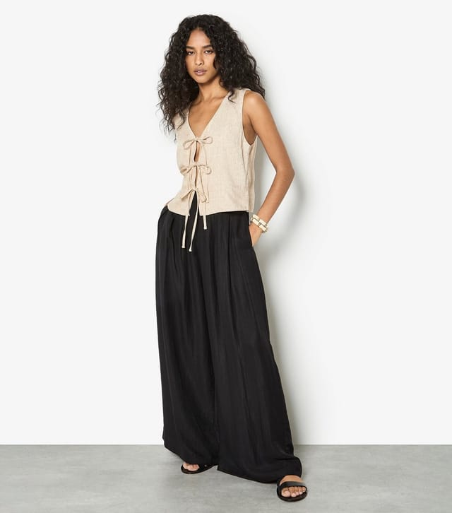 Apricot Women's Stone Linen Rich Tie Front Waistcoat Apricot New Look - 3