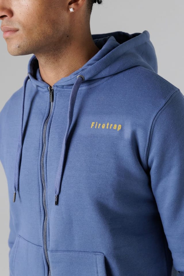 Firetrap Firetrap Men's Regular Fit Cotton Rich Zip Through Hoody with Drawstring in Mid Blue - 3