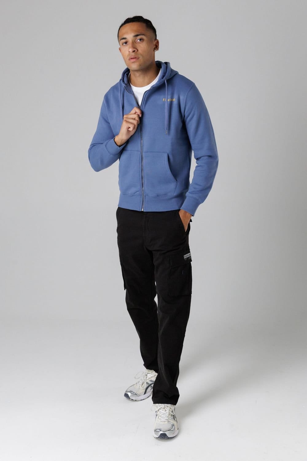 Firetrap Firetrap Men's Regular Fit Cotton Rich Zip Through Hoody with Drawstring in Mid Blue - 4