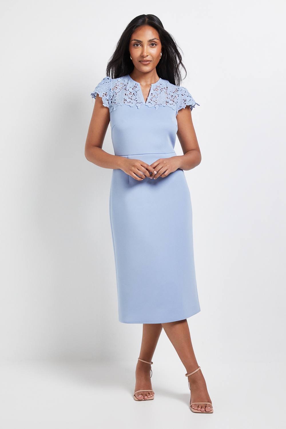 Wallis Wallis Women's Petite Scuba Lace Sleeve Pencil Dress in Blue - 2