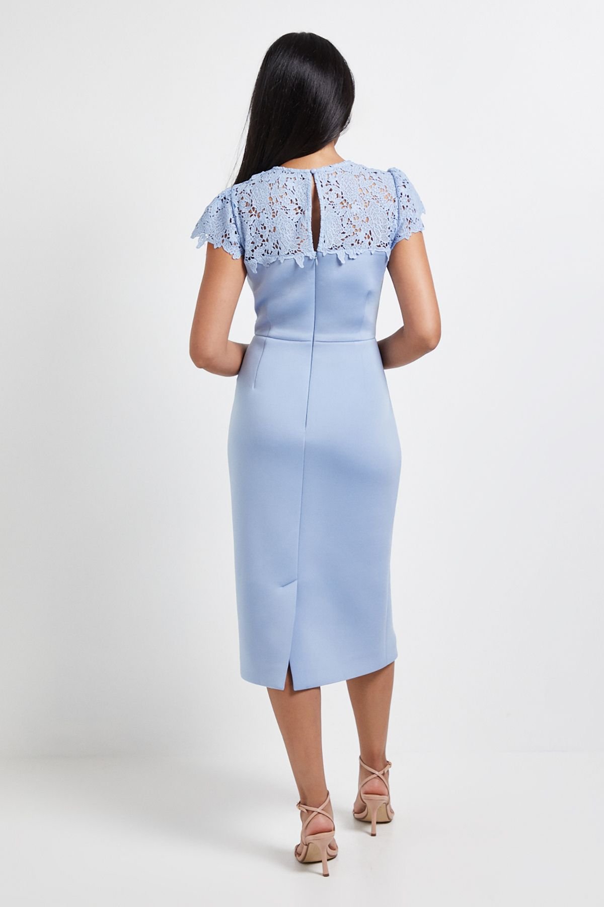 Wallis Wallis Women's Petite Scuba Lace Sleeve Pencil Dress in Blue - 3