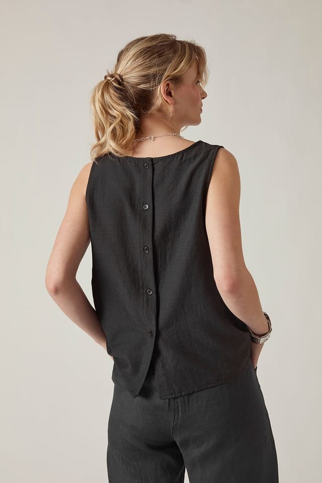 James Lakeland James Lakeland Women's Linen Blend Sleeveless Top with Button Detail - Black - 2