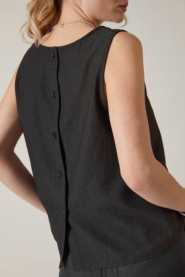 James Lakeland James Lakeland Women's Linen Blend Sleeveless Top with Button Detail - Black - 3