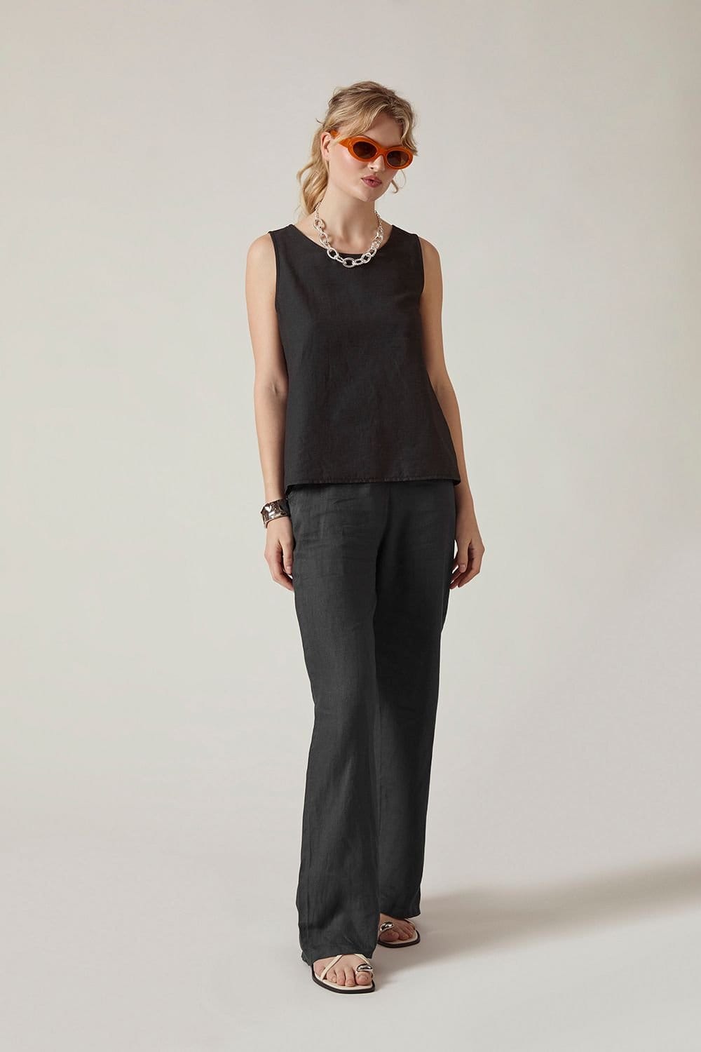 James Lakeland James Lakeland Women's Linen Blend Sleeveless Top with Button Detail - Black - 4