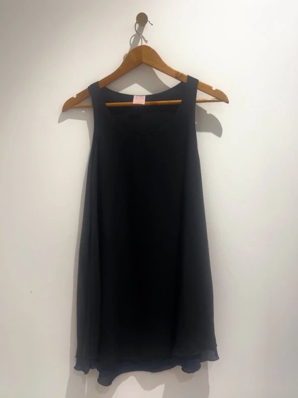 Never Fully Dressed Floaty chiffon black dress with navy blue detail at hem - never fully dressed - size 8 - 1