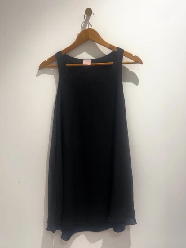 Never Fully Dressed Floaty chiffon black dress with navy blue detail at hem - never fully dressed - size 8