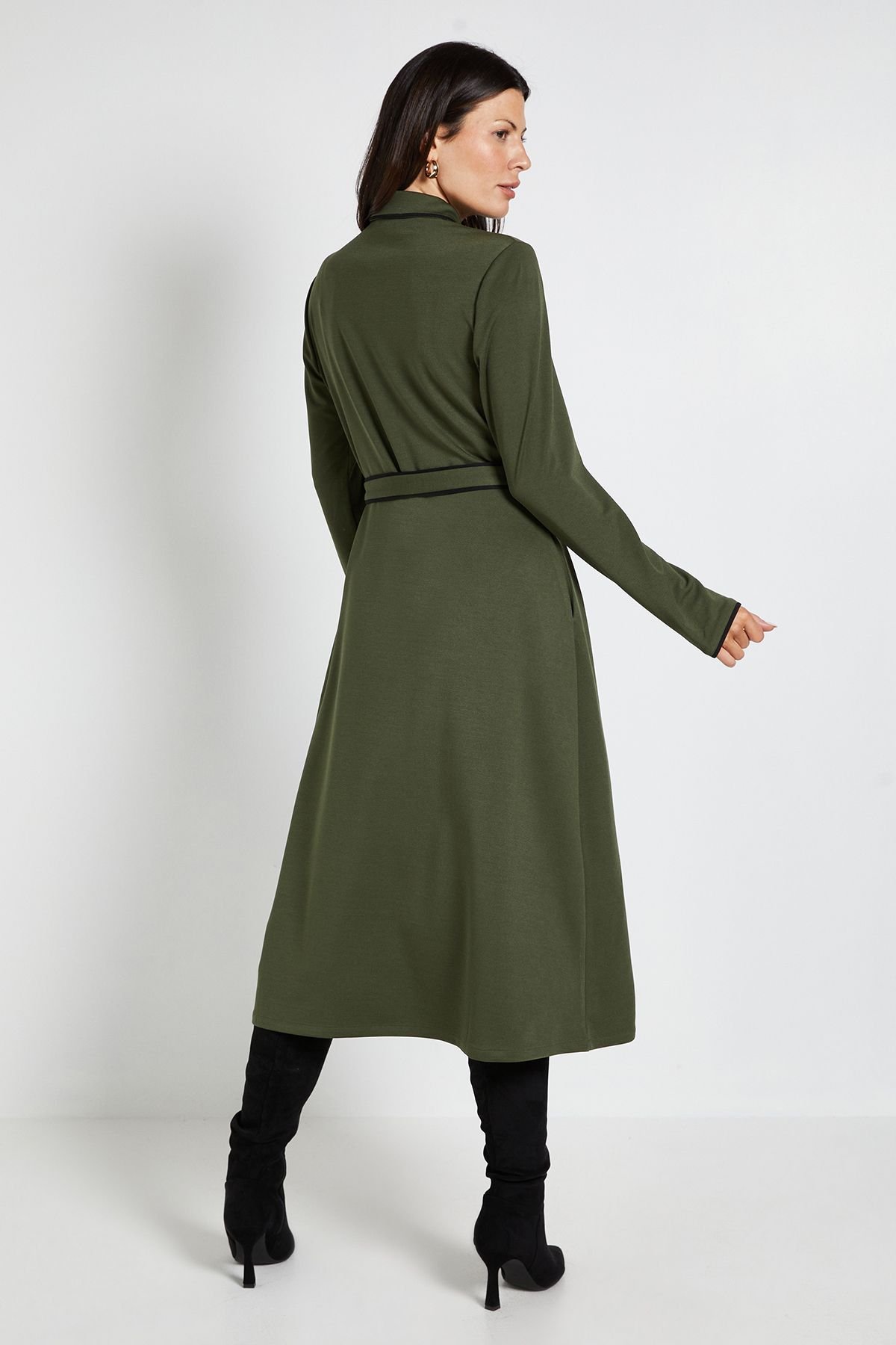 Wallis Wallis Women's Ponte Collar Contrast Midi Dress in Khaki - 3