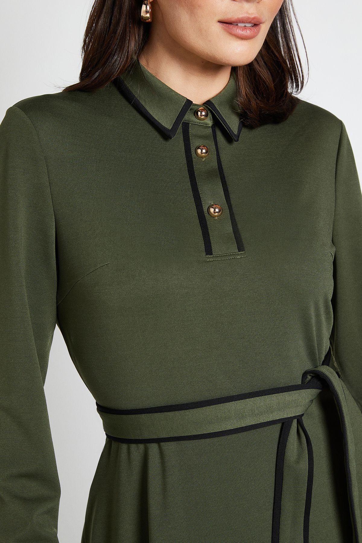 Wallis Wallis Women's Ponte Collar Contrast Midi Dress in Khaki - 4