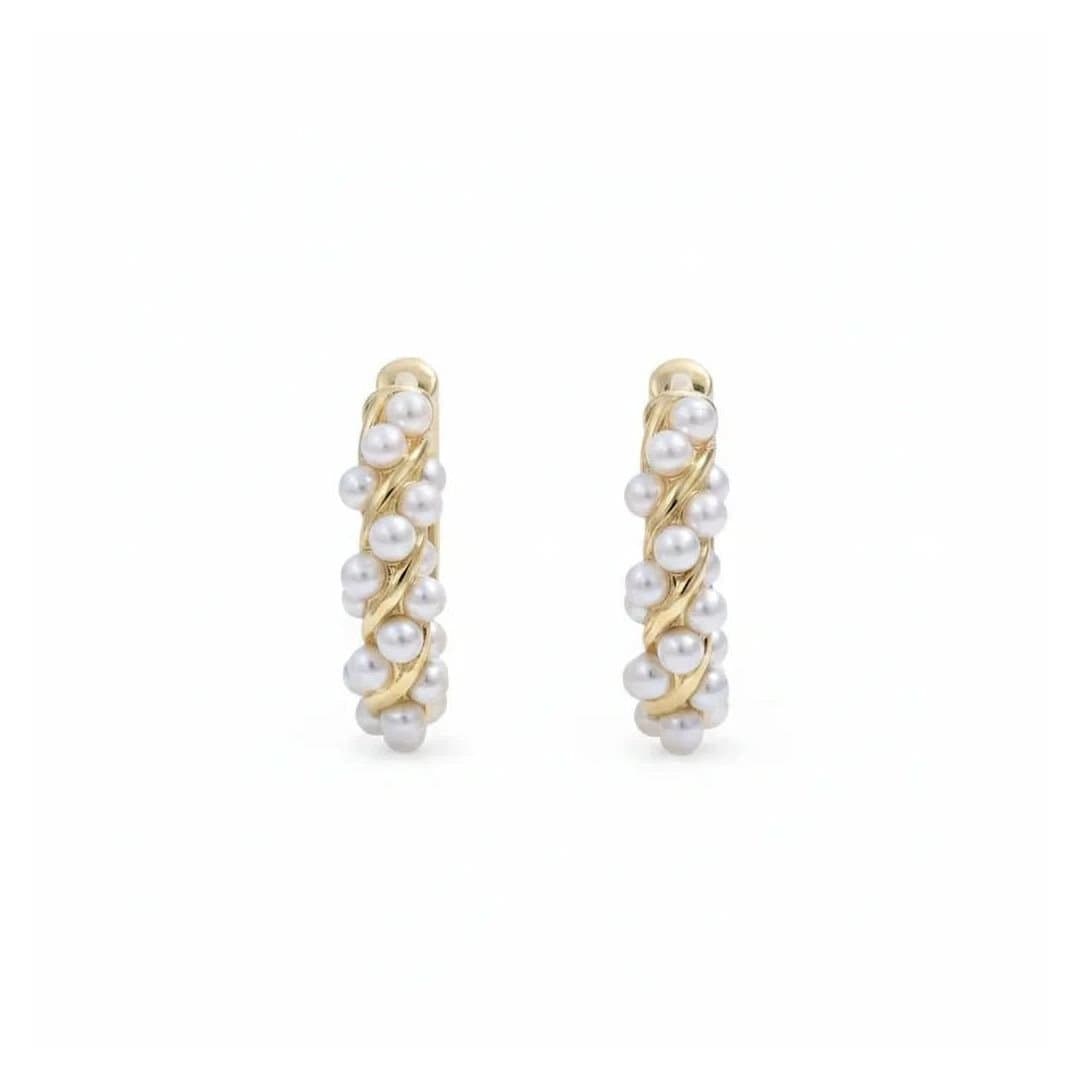 Angel Barocco Angel Barocco Women's Twisted Pearl Mini Hoop Earrings - Silver in Gold