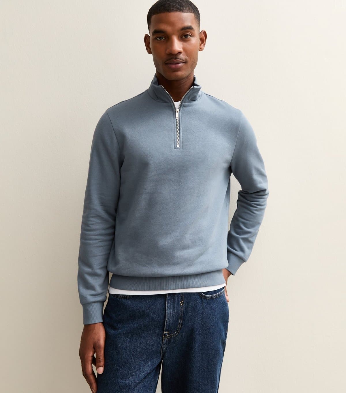 New Look Men's Light Grey Regular Quarter Zip Sweatshirt New Look