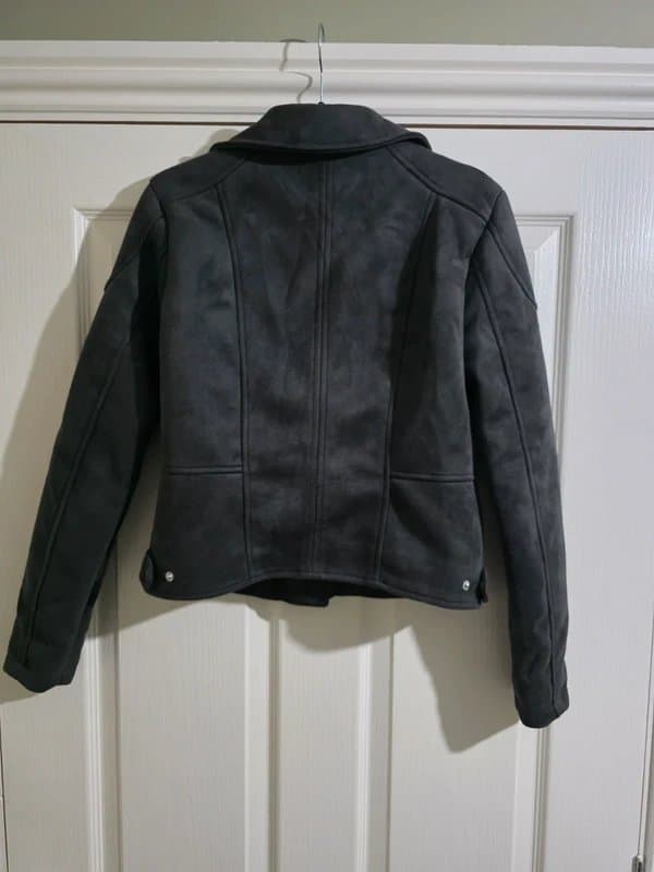 New Look Womens Grey Sudette Biker Jacket- Size 12