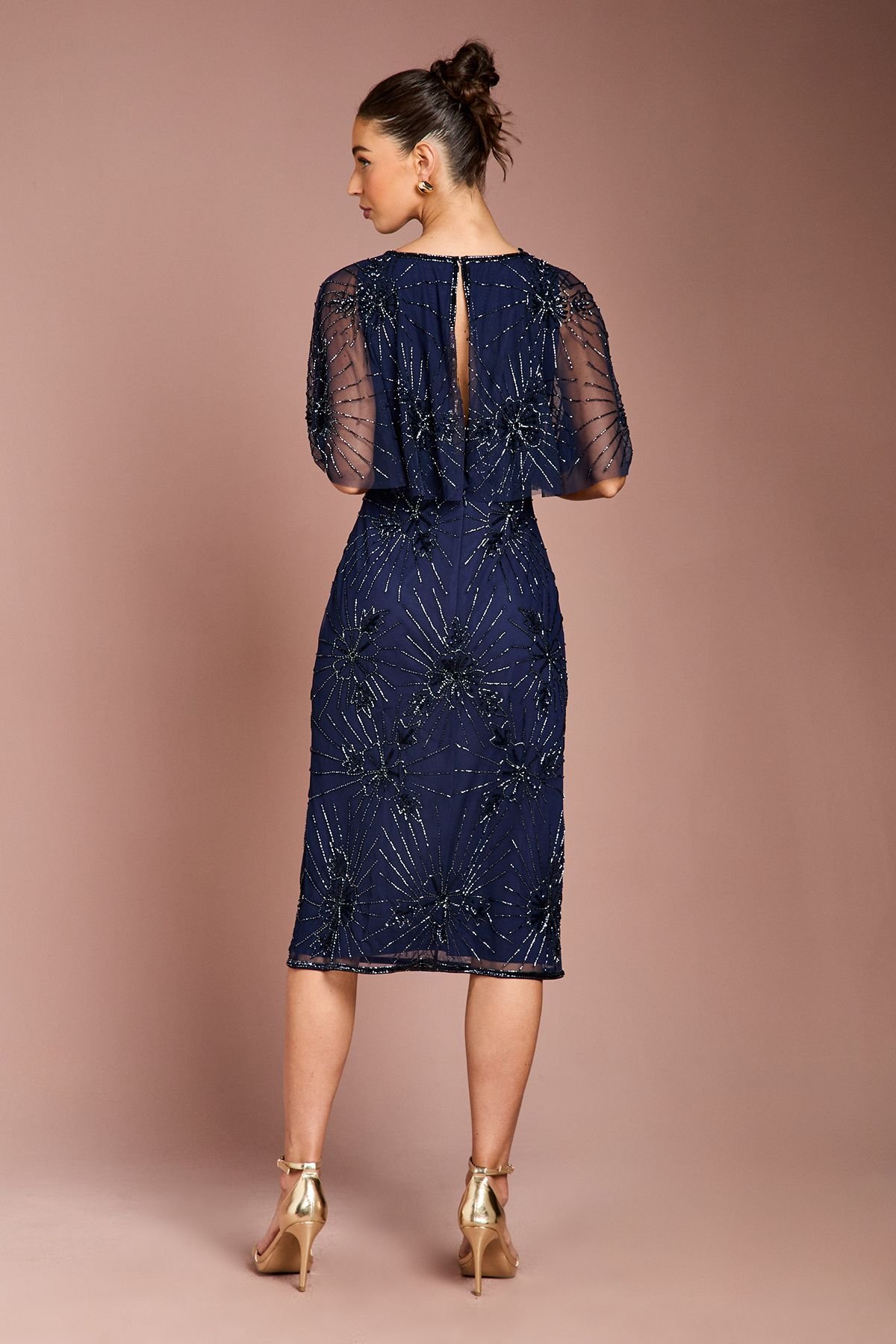 Coast Coast Women's Floral Embellished Cape Midi Dress in Navy - 3