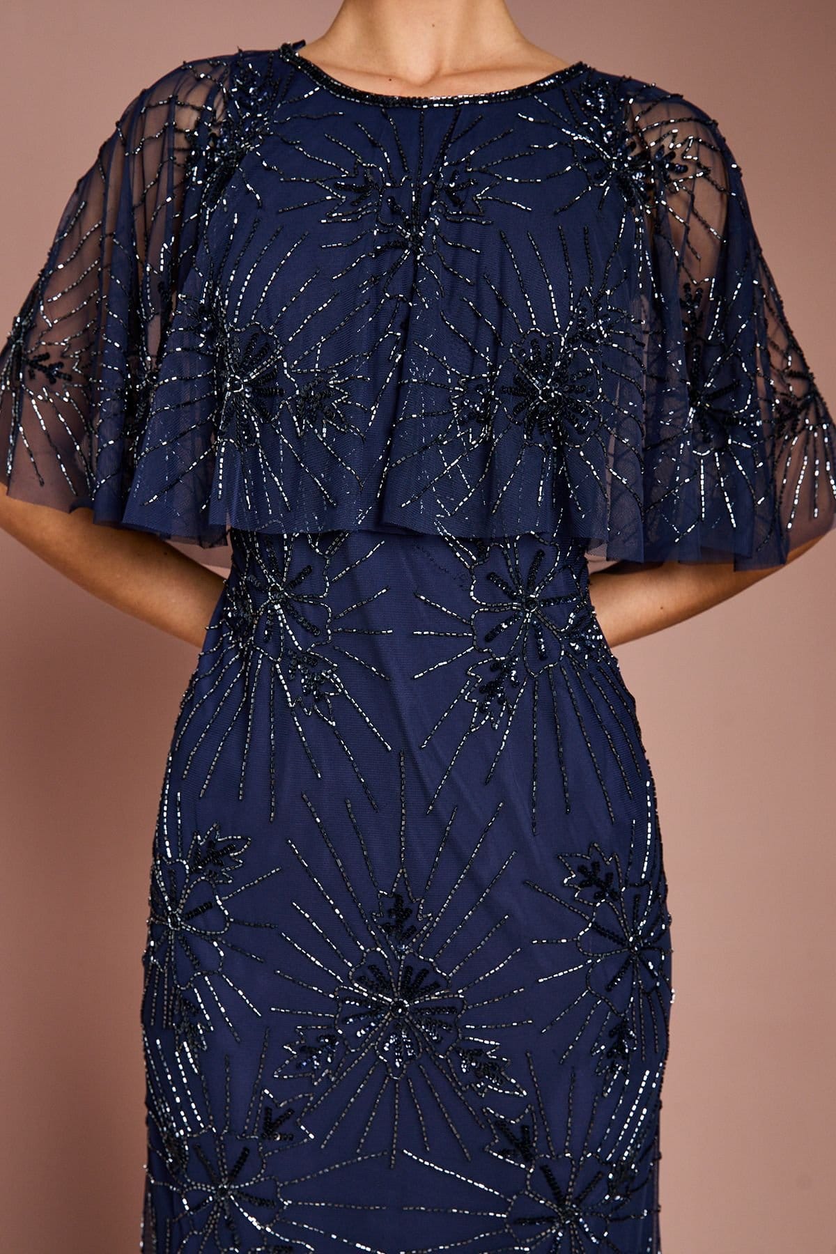 Coast Coast Women's Floral Embellished Cape Midi Dress in Navy - 4