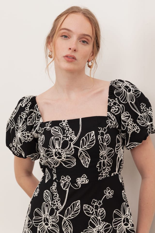 Lovedrobe Lovedrobe Women's Embroidered Short Sleeve Square Neck Midaxi Dress in Black - 3