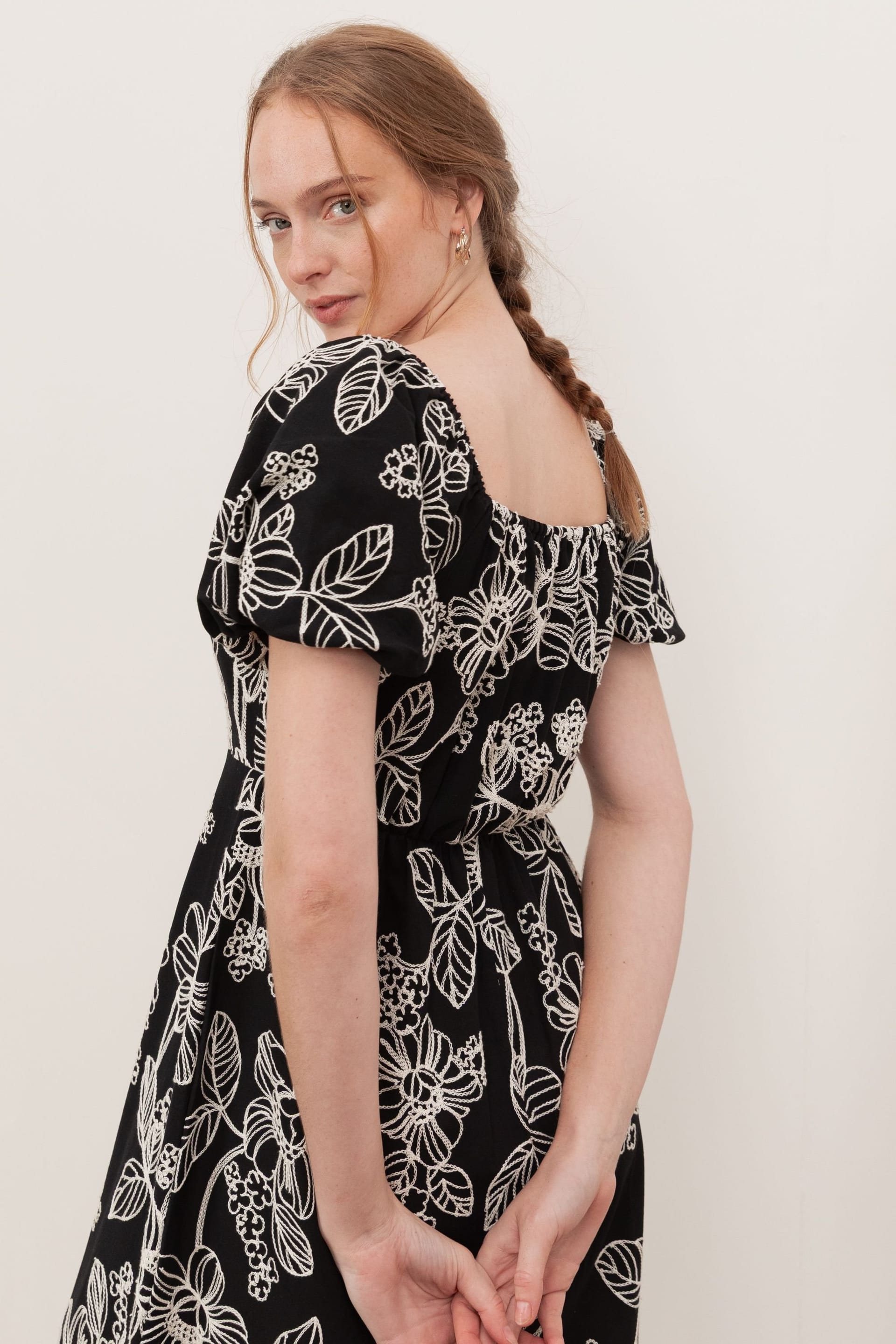 Lovedrobe Lovedrobe Women's Embroidered Short Sleeve Square Neck Midaxi Dress in Black - 4