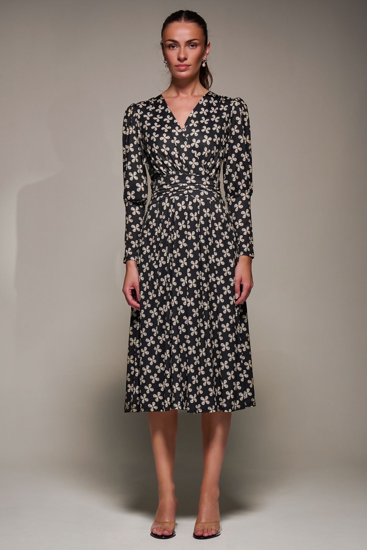 Jolie Moi Jolie Moi Women's Puff Long Sleeve Jersey Midi Dress - 4