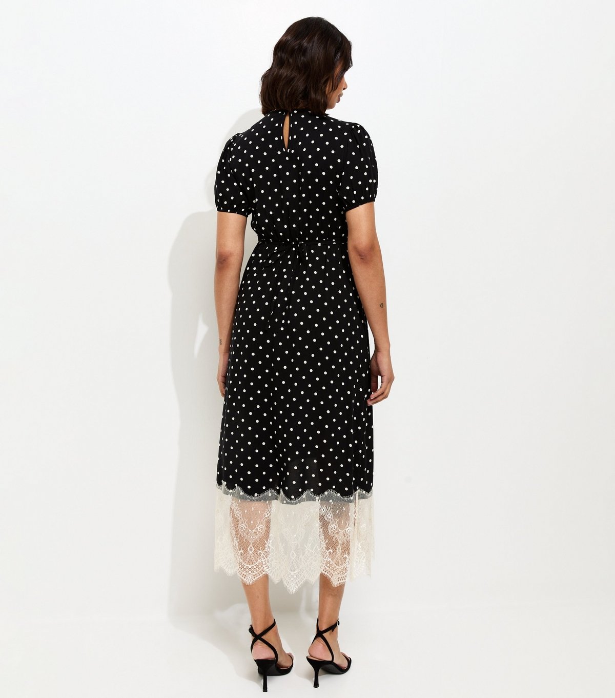 New Look Women's Maternity Black Polka Dot Lace Trim Midi Dress New Look - 4