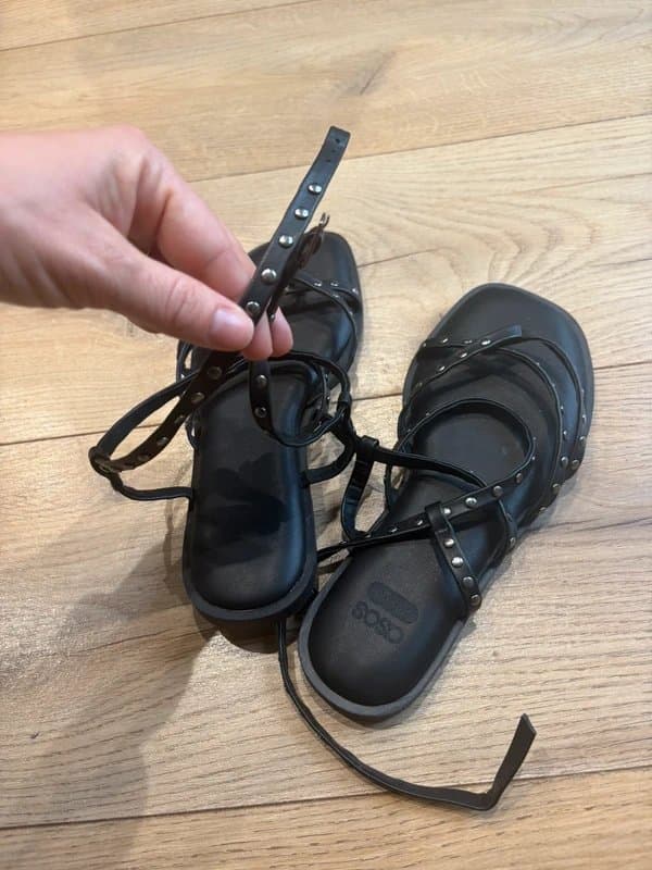 ASOS Design Black leather studded ankle tie sandals