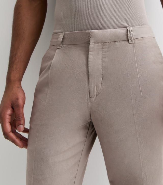 New Look Men's Light Brown Linen Blend Trousers New Look - 2