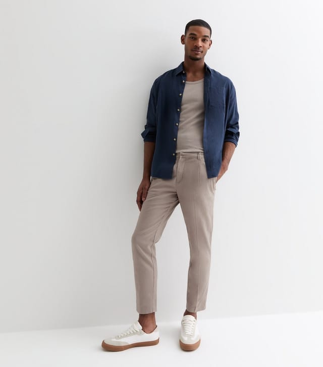 New Look Men's Light Brown Linen Blend Trousers New Look - 3