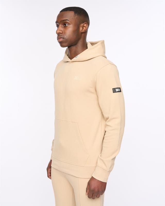 Duck&Cover Duck&Cover Men's Hannings Men's Premium Stretch Fleece Hoodie - Raised Ink Graphic with Technical Cut & Sew Panels in Stone - 2