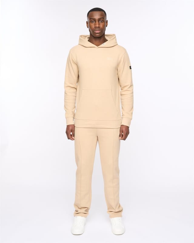 Duck&Cover Duck&Cover Men's Hannings Men's Premium Stretch Fleece Hoodie - Raised Ink Graphic with Technical Cut & Sew Panels in Stone - 3