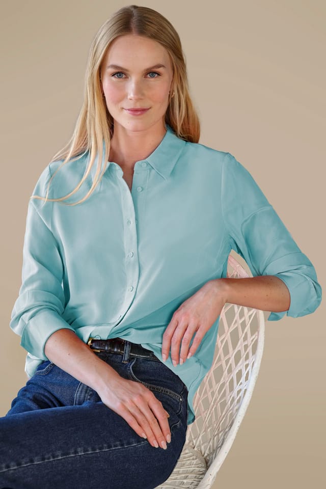 Pure Collection Pure Collection Women's Pure Washed Silk Shirt in Pale Blue - 2