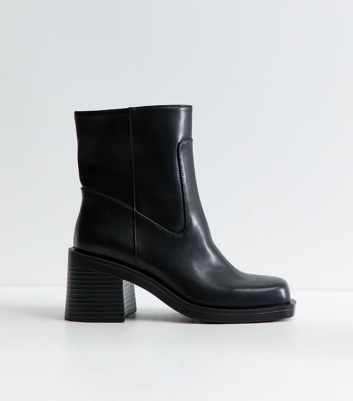 New Look Women's Black Faux Leather Square Toe Boots Vegan New Look