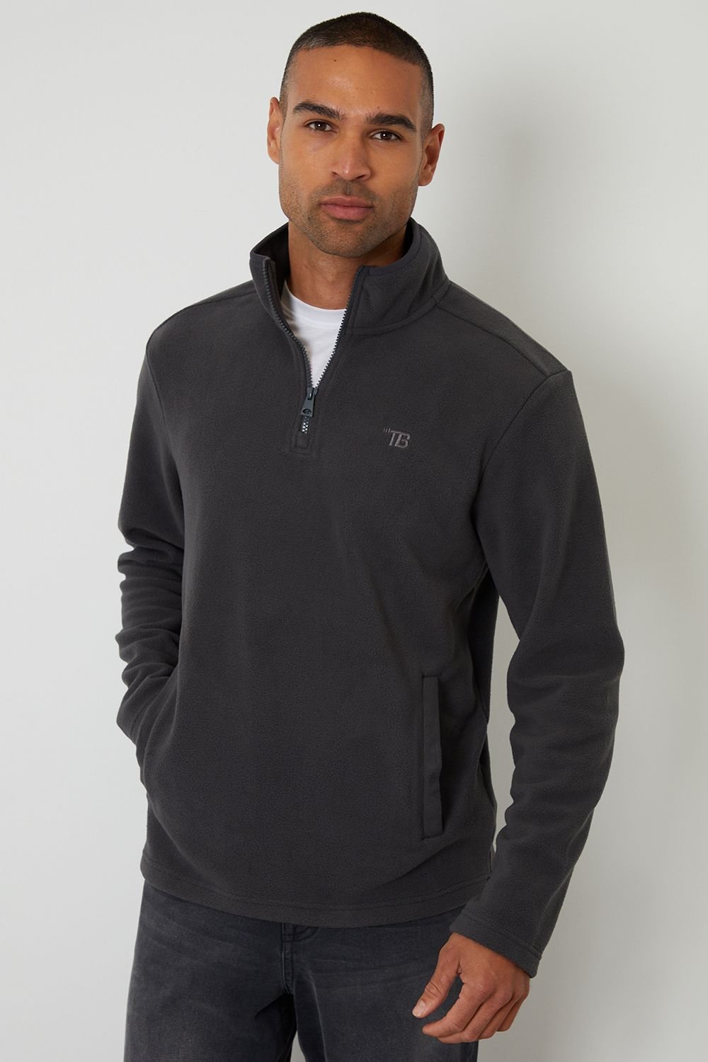 Threadbare Threadbare Men's Quarter Zip Microfleece Sweatshirt in Dark Grey - 2