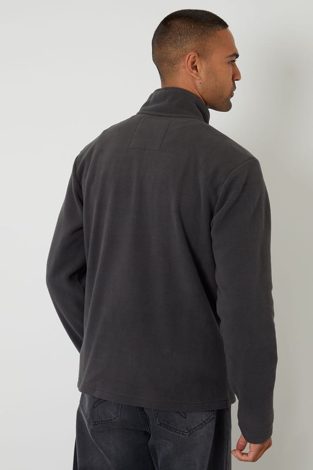 Threadbare Threadbare Men's Quarter Zip Microfleece Sweatshirt in Dark Grey - 2