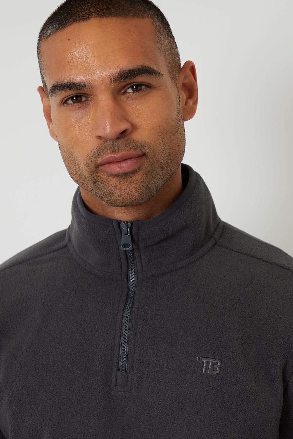 Threadbare Threadbare Men's Quarter Zip Microfleece Sweatshirt in Dark Grey - 4
