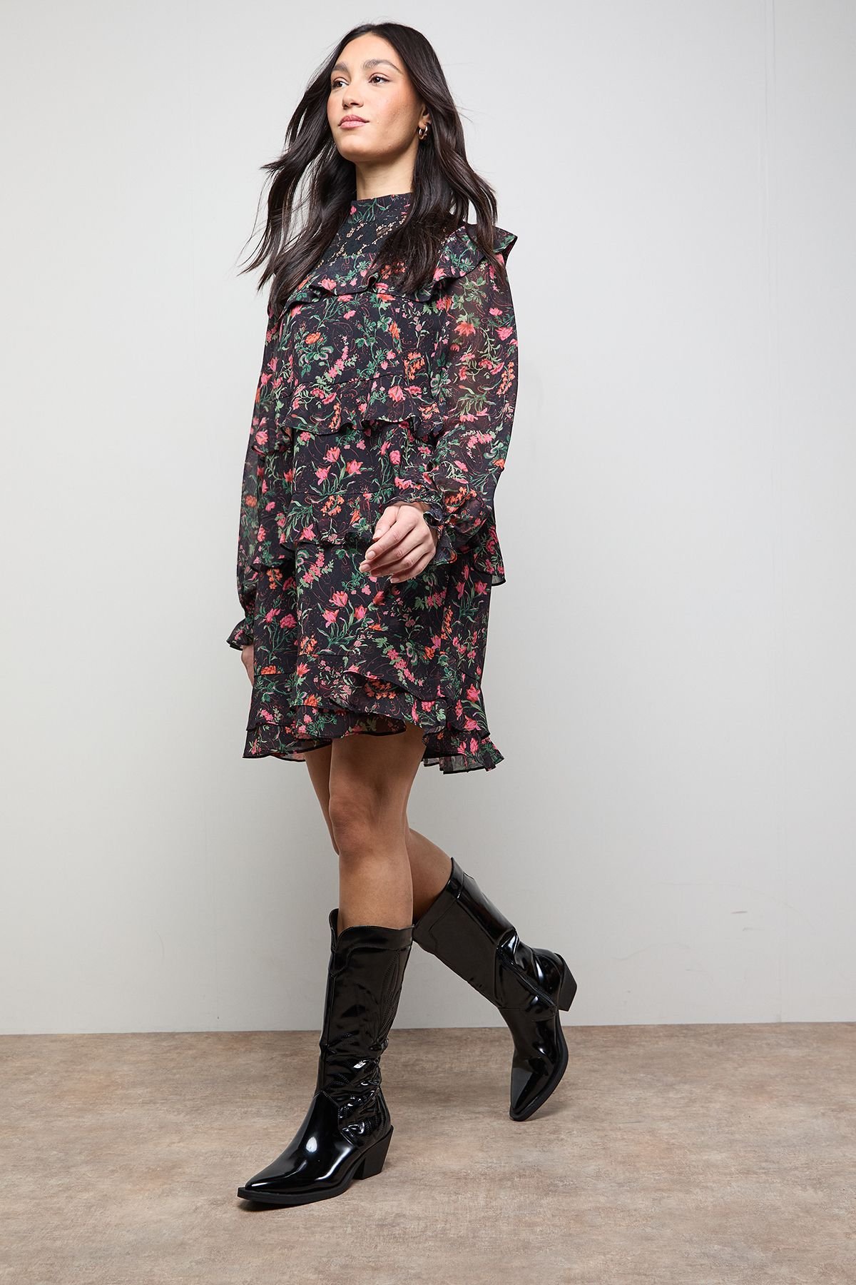 Oasis Oasis Women's Louise Faux Leather Stitch Detail Western Knee Boots in Black - 2