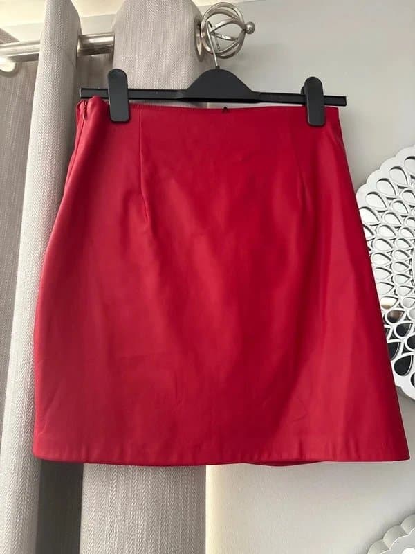 Bershka Bershka Red Faux Leather Mini Skirt Medium
