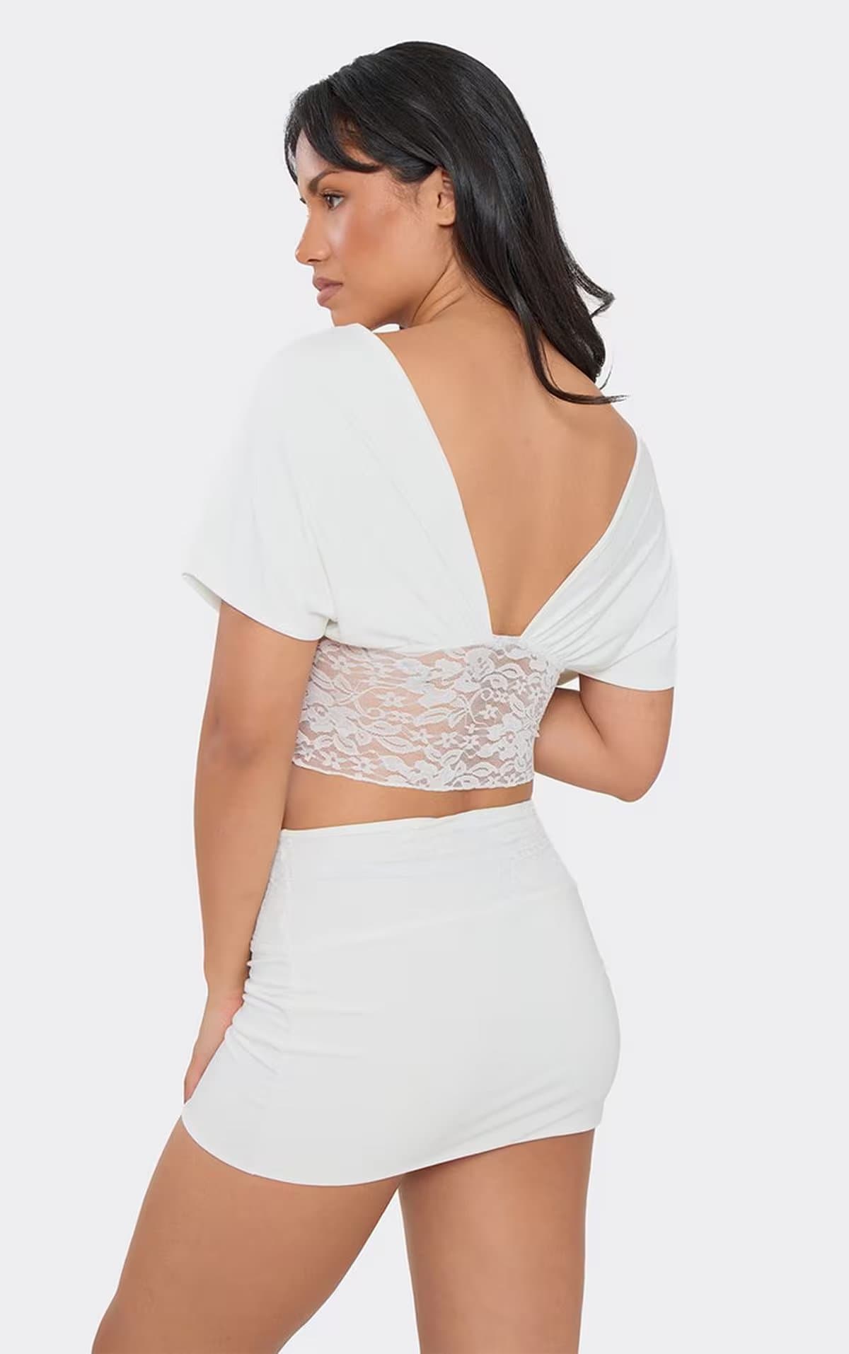 EGO Lace Panel Mini Skirt In White Slinky, Women's Size UK 6