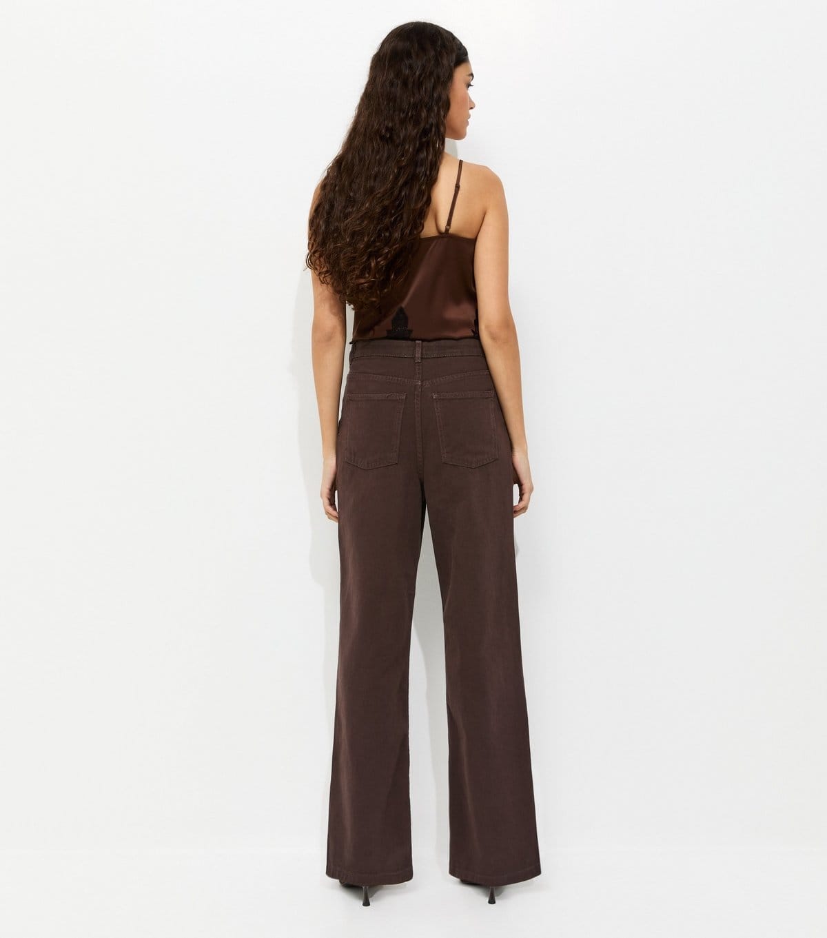 New Look Women's Dark Brown Adalae High Waisted Wide Leg Jeans New Look - 4