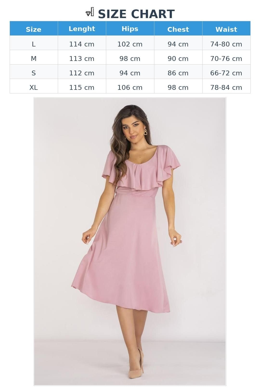 Love Lace Love Lace Women's Elegant Ruffle Neck Midi Dress with Waistband in Pink - 4