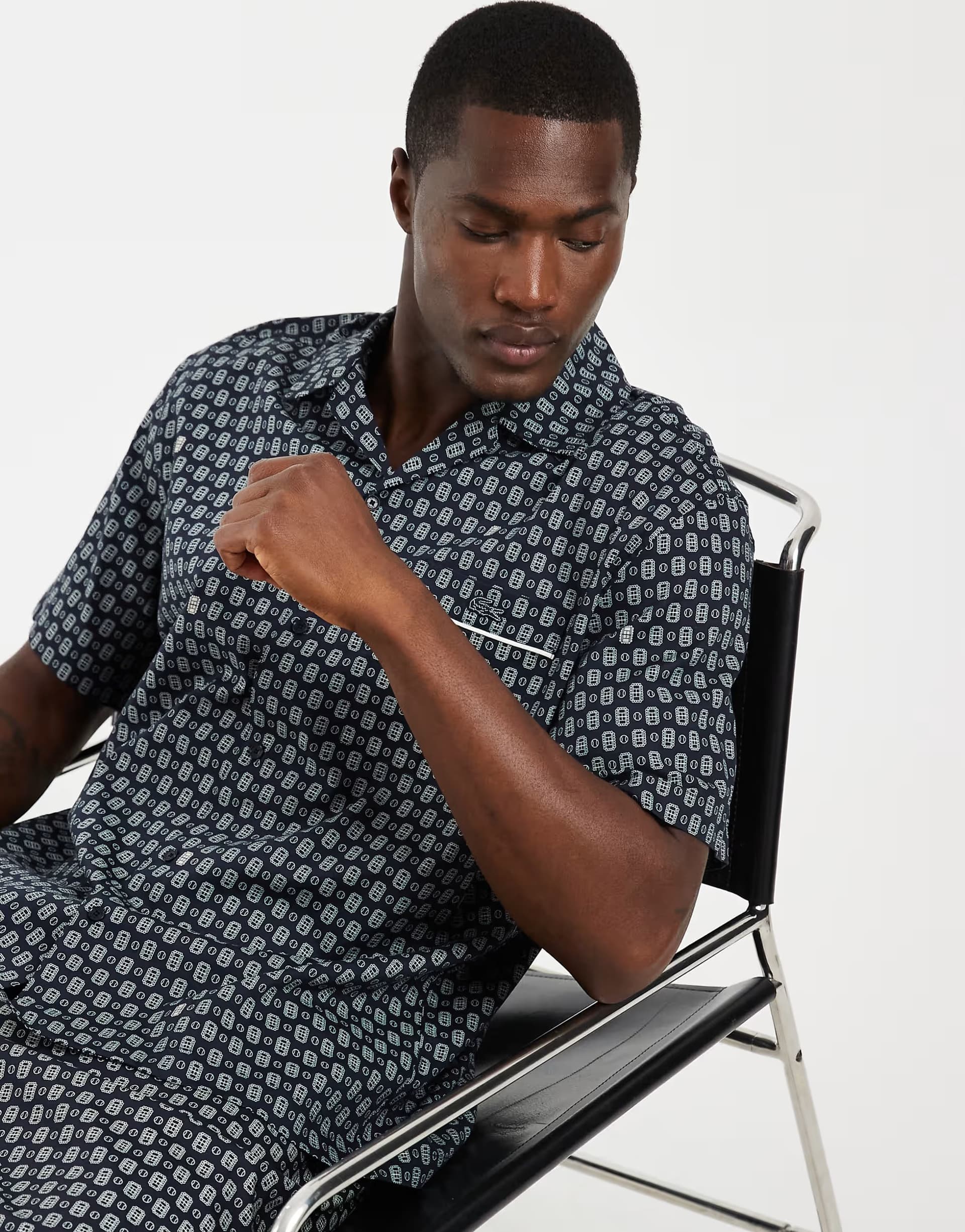 ASOS Lacoste co-ord short sleeve monogram logo shirt in navy