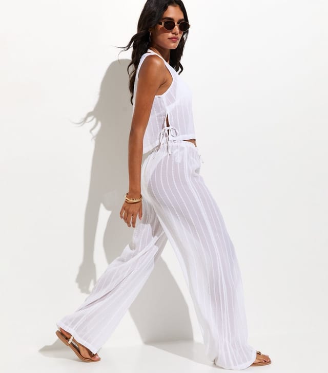 New Look Women's White Striped Tie Side Beach Sleeveless Top New Look - 3