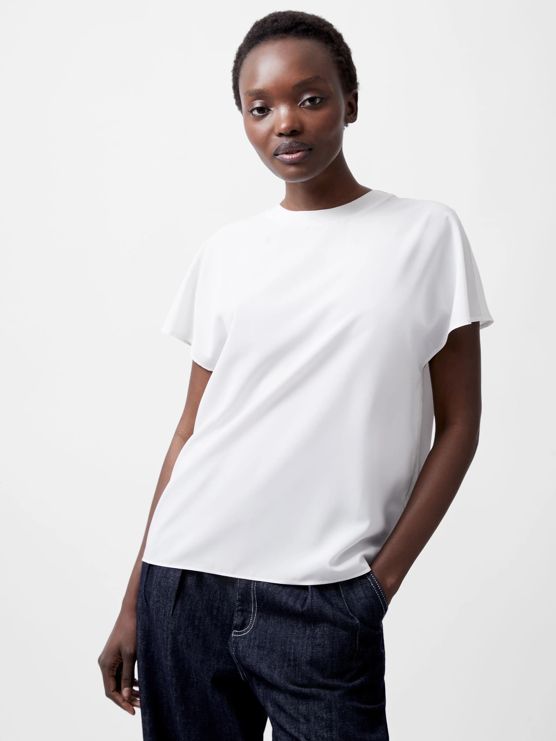 French Connection Caprina Recycled Crepe Crew Neck Top Winter White