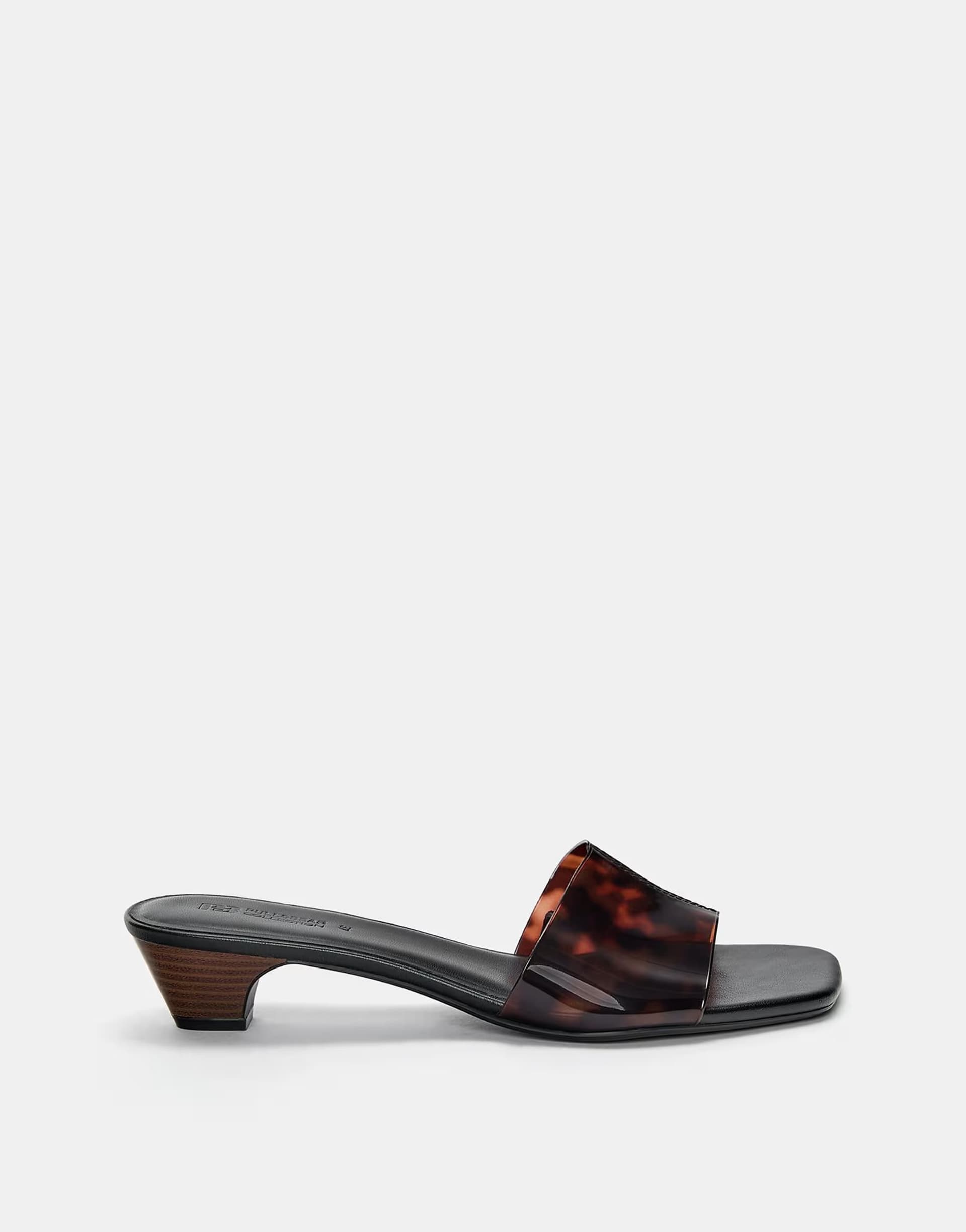 ASOS Pull&Bear Vinyl heeled mule sandals in multicoloured