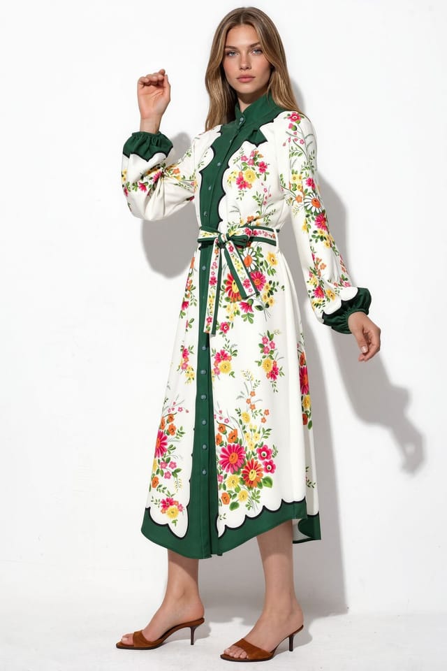 MSN Collection MSN Collection Women's Floral Belted Midi Shirt Dress - 2